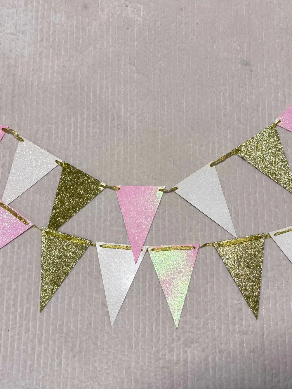 Glitter Triangle Pennant Banner - Pink, Gold & White Party Garland